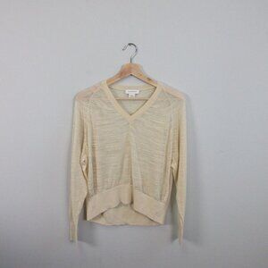 Club Monaco Cropped Top Women's XS Beige Sheer Long Sleeve V-Neck Casual 110